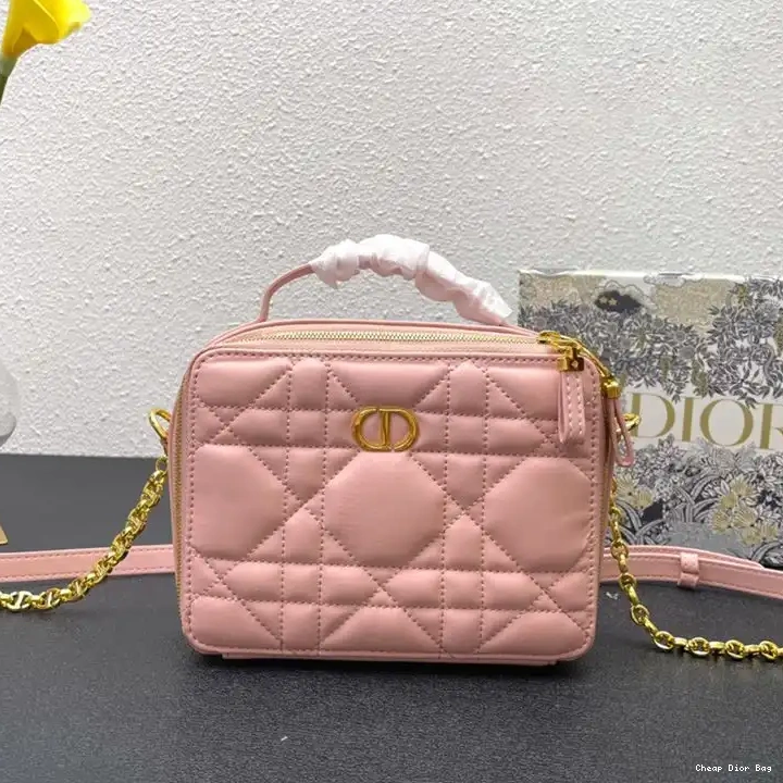 Box Chain Calfskin Cannage Caro Dior Bag with Pink 0503